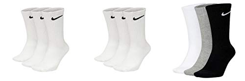 Nike Lot de 9 paires de chaussettes de tennis pour homme et femme Blanc/gris Noir - Blanc - 38/42 EU
