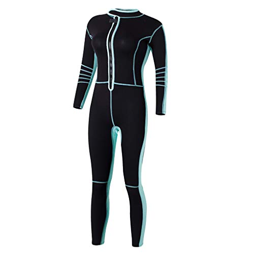 F Fityle Femme Combinaison de Plongée Anti-UV Épaisseur 3mm pour Paddle, Kitesurf, Natation - Noir + bleu clair, XL