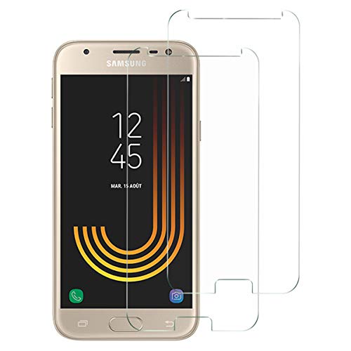 NEW'C Lot de 2, Verre Trempé pour Samsung Galaxy J3 2017 Film Protection écran - Anti Rayures - sans Bulles d'air -Ultra Résistant (0,33mm HD Ultra Transparent) Dureté 9H Glass