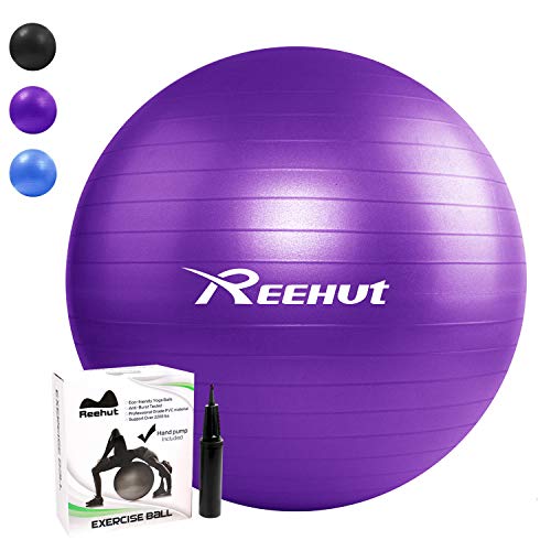 Reehut Ballon De Gymnastique Balles d'exercices Fitness avec Pompe Dynamic Ball Yoga Anti-Explosion - Violet 55cm