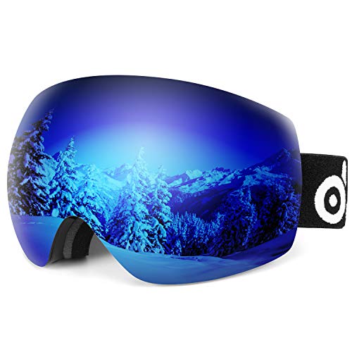 Odoland Lunettes de Ski Masque de Snowboard Frameless Hommes et Femmes-Anti-UV400, Anti-Buée, Coupe-Vent, Lunettes de Protection avec Grande Lentille OTG Sphérique