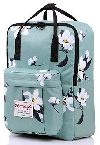 HotStyle Magnolia Women Backpack Sac à dos d'école avec compartiment pour ordinateur portable (37x26x13cm), magnolia, menthe