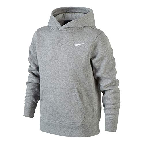 Nike Brushed Sweat-shirt à capuche Garçon ,  Gris Dk Grey Heather/Blanc-L