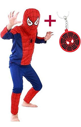 Spiderman Costume Enfants Garçon Déguisement Super Hero et Masque + Spiderman Porte-clés Gratuit (116-122, 5-6 Ans)