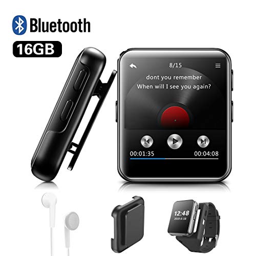 Lecteur MP3 BENJIE 16Go Bluetooth Lecteur MP3 1,5'Sport Écran Tactile Complet HiFi Son sans Perte, Radio FM, enregistreur Vocal, Livre électronique