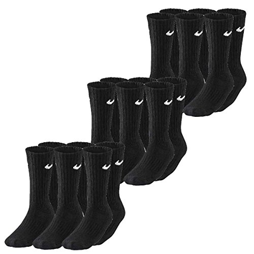 9 Paar Nike Sportsocken Tennis Socken Crew Gr. 34 - 50, Farben:noir;Größe Bekleidung:M