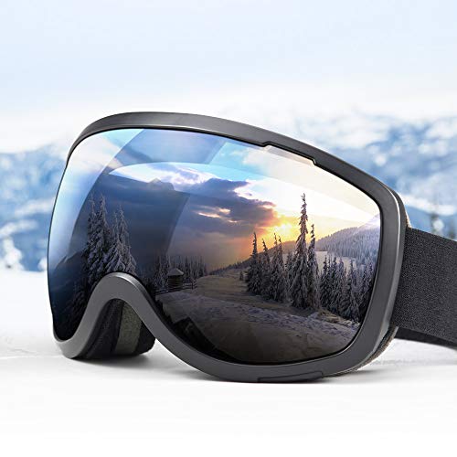 Elegear Lunettes de Ski Masque Snowboard Lunettes à Miroir Anti-Buée Ski Goggles pour Homme, Femme Motoneige Unisexe Lentille d'anti-éblouissement avec UV 400 Protection (Black)