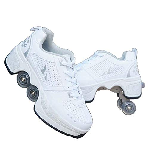 Fbestxie Roue Chaussures de Sport Chaussures de Skate à roulettes Chaussures roulettes Fille Et garçon Entraînement Roller Skate Chaussures avec roulettes Doubles Bouton Poussoir,40