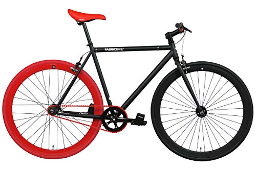 FabricBike- Vélo Fixie Noir, Fixed Gear, Single Speed, Cadre Hi-Ten Acier, 10Kg (M-53, Matte Black & Red)