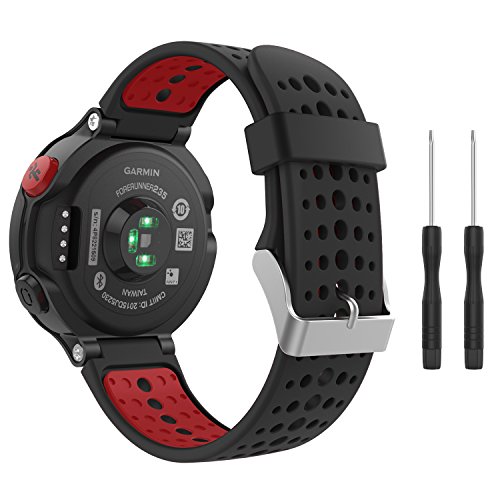 MoKo Bracelet Compatible avec Garmin Forerunner 235/220/230/620/630/735 Smartwatch, Watch Band Flexible en Silicone avec des Outils Montre de Running GPS avec Cardio au Poignet, Noir et Rouge