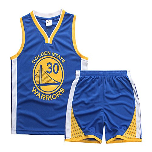 Sokaly Garçon Fille NBA Chicago Bulls Jorden#23 Golden State Curry Basket-Ball Maillots T-Shirt et Shorts Sportwear Ensemble pour Enfant Sports (L(Teenager, Bleu)