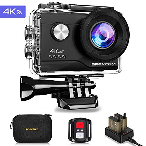 Apexcam 4K 16MP WiFi Caméra Sport sous-Marine 40M étanche Caméra de Sport Ultra HD 170 ° Télécommande Grand Angle 2.4G 2 Piles Rechargeables 1200mAh 2.0 '' Ecran LCD et kit d'accessoires