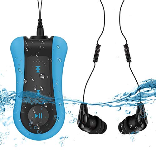 AGPTEK Lecteur Mp3 Etanche S12, Version Nouvelle Mp3 Waterproof 8Go IPX8 pour Natation(Piscine) et Sports-Bleu
