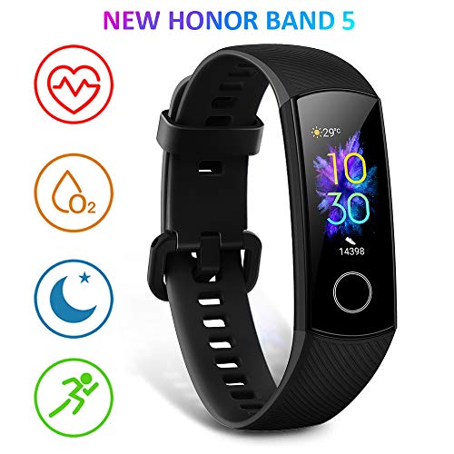 HONOR Band 5 Montre Connectée Podometre Cardio Montre Intelligente Bracelet Connecté 5ATM Résistance à l'eau Smart Watch Android iOS Smartband, Noir