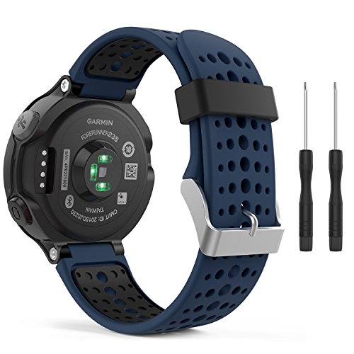 MoKo Bracelet Compatible avec Garmin Forerunner 235/220/230/620/630/735 Smartwatch, Watch Band Flexible en Silicone avec des Outils Montre de Running GPS avec Cardio au Poignet, Bleu Nuit et Noir