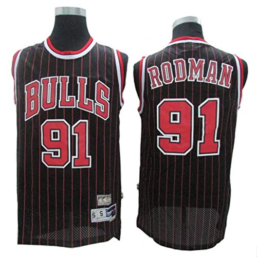 CCKWX Maillots pour Hommes - Chicago Bulls # 91 Maillots Dennis Rodman Vintage, Débardeur Respirant en Tissu Swingman Basketball Jersey,Noir,XXL:190cm/95~110kg