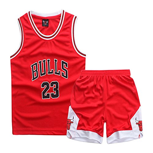 Sokaly Garçon Fille NBA Jorden#23 Chicago Bulls#23 Golden Satate Basket-Ball Perfomance Sport Ensemble Maillot de débardeur et de Shorts pour Enfant Sport Uniforme (L(5-6 Ans), Rouge)