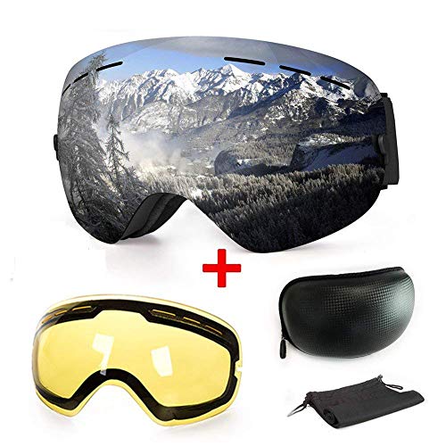 WLZP Masque de Ski ou Snowboard avec Traitement Anti-buée et Protection Anti-UV - Verres sphériques Doubles interchangeables - pour Hommes, Femmes et Enfants