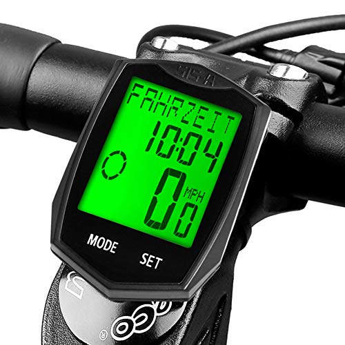 DINOKA Ordinateur de vélo, Ordinateur de vélo sans fil étanche Compteur de vitesse pour vélo Compteur kilométrique rétroéclairage LCD Affichage Suivi de la distance Vitesse Temps 5 Langue Réversible
