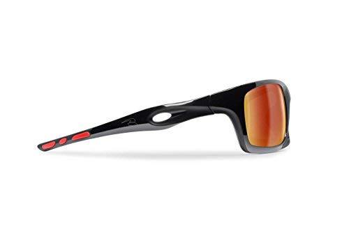 Lunettes Sportives Photochromiques Enveloppantes Coupe-vent de Velo Vtt Moto Ski Running Pêche – mod. Omega by Bertoni Italy (Noir Brillant / Rouge - Or Miroir)