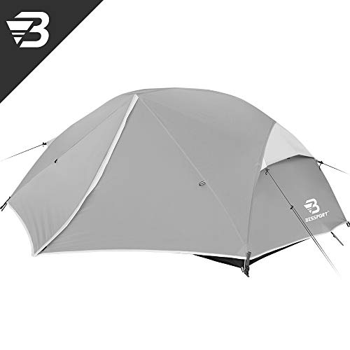 Bessport Tent de Camping 2 Personnes, Easy Up Instant Dome Tentes Ultra Légère, Camping Gear étanche [2 Portes] Grande Famille Tente avec Sac de Transport pour Randonnée Plage Extérieur (Grey)