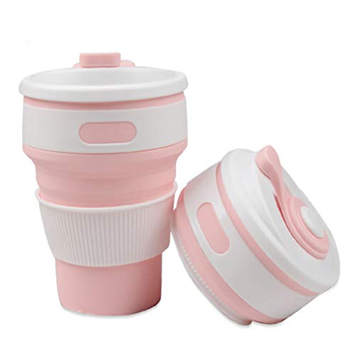 Tasses Voyage Pour Boire Portable Pliant Télescopique En Silicone Rose 8.7X8.7X14cm 350ML Pliable Coffee Cup Cadeaux Silice Multi-Fonction Lovers,Rose