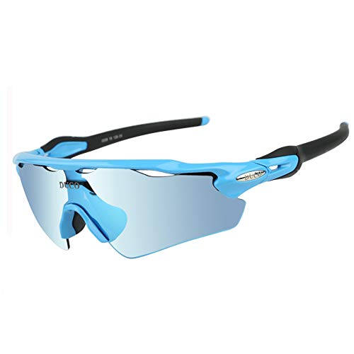 Duco Lunettes de Soleil polarisées Lunettes pour Sport, Cyclisme avec 5 Verres interchangeables 0028 (Bleu)