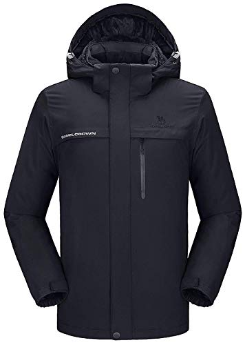 CAMEL CROWN Veste Imperméable pour Homme, Coupe-Vent Veste de Ski avec Polaire Doublée Chaude, Veste de Pluie Hiver Décontractée Extérieure Manteau à Capuche pour Montagne Randonnée Voyage Sports