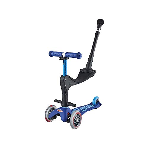 Micro-Mobility - Trottinette Mini 3-en-1 Deluxe - Trottinette Enfant Évolutive 3 Roues - Barre de poussée - Repose Pied - Siège en Mousse - Navigation par Transfert de Poids (Bleu)