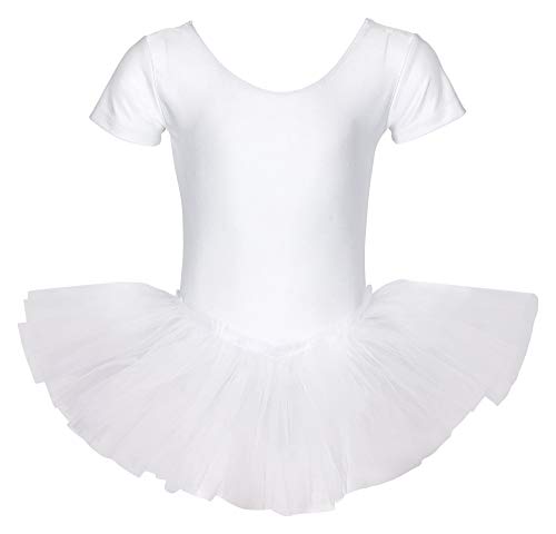 tanzmuster Tutu Manches Courtes Alina pour Enfants pour la Danse Classique en Blanc, 140/146 (11-12 Ans)