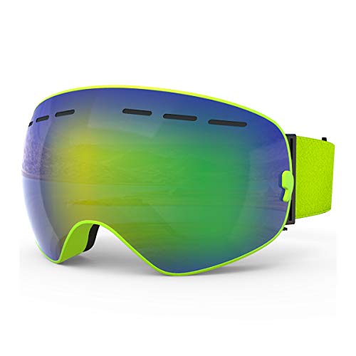 X-TIGER Lunettes de Ski,OTG Lunette de Ski,Masque de Snowboard, Anti-buée et Protection UV 400 Masque de Ski Lunettes d'anti-buée et Coupe-Vent pour Homme/Femmes/Jeunes Sport d'hiver Ski Masques