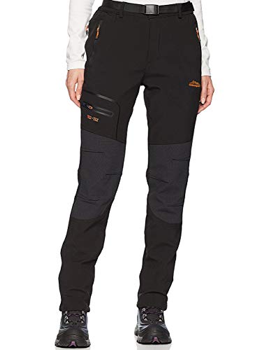 DENGBOSN Femme Pantalon Softshell Imperméable Pantalon Randonnée Thermique Étanche Coupe-Vent Hiver Automne Pantalon de Montagne Escalade Ski,KZ1812-Black-M