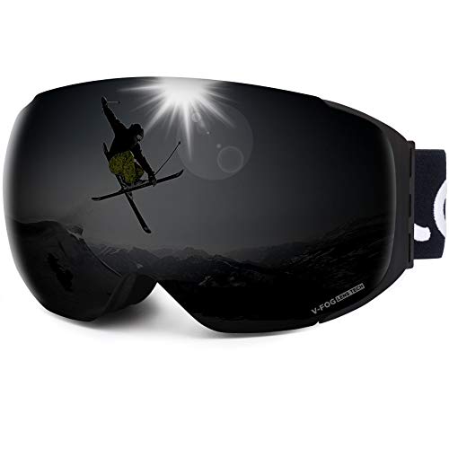 LEMEGO Lunettes de Ski Homme Femme, Masque de Ski Snowboard Magnétique Protection UV400 Anti-Buée Double Ecran Sphérique Sangle Détachable Ajustable Compatible Casque pour Adulte - VLT 5,60%