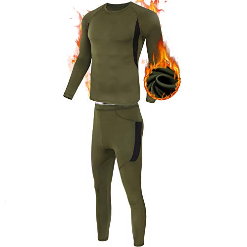 MEETYOO Ensemble de sous-Vêtements Thermiques Homme, Sport Base Layer Maillot Manches Longues + Pantalon Quick Dry Sou Vetement pour L'entraînement Ski Running Randonnée,Vert,S