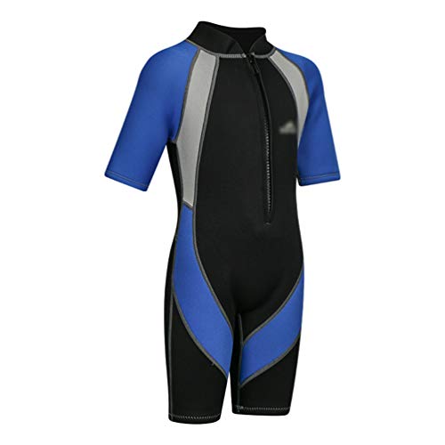 YuanDiann Garçon Fille 2 MM Shorty Wetsuit Combinaison De Plongée Tenue De Surf Shorty Néoprène Natation Maillot De Bain Combishort Plongee Windsurf Combinaison Snorkeling Bleu M