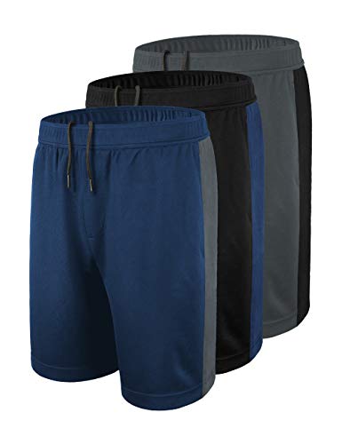 DISHANG Short de Basket-Ball pour Homme avec Poches latérales en Maille M Noir 1 + Gris foncé + Bleu Marine 2.