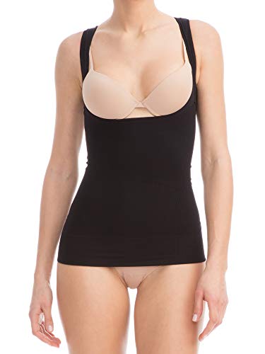 Farmacell Shape 606 (Noir, S) Débardeur Gainant Sculptant Sous Poitrine en Microfibre Effet Push Up Sans Bonnets