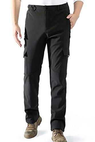 AOLI RAY Homme Doublé Polaire Imperméable Pantalon Softshell Coupe-Vent Outdoor Camping Randonnée Trekking Ski Pantalon Noir XXL