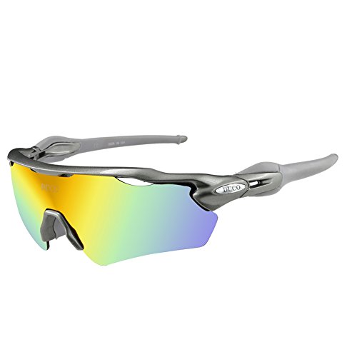 Duco Lunettes de Soleil polarisées Lunettes pour Sport, Cyclisme avec 5 Verres interchangeables 0028 (Cadre Gunmetal)