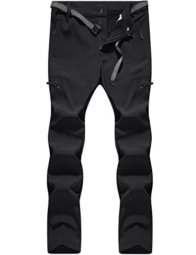 DENGBOSN Homme Pantalon Softshell Imperméable Pantalon Randonnée Thermique Étanche Coupe-Vent Hiver Automne Pantalon de Montagne Escalade Ski (L, D Noir)