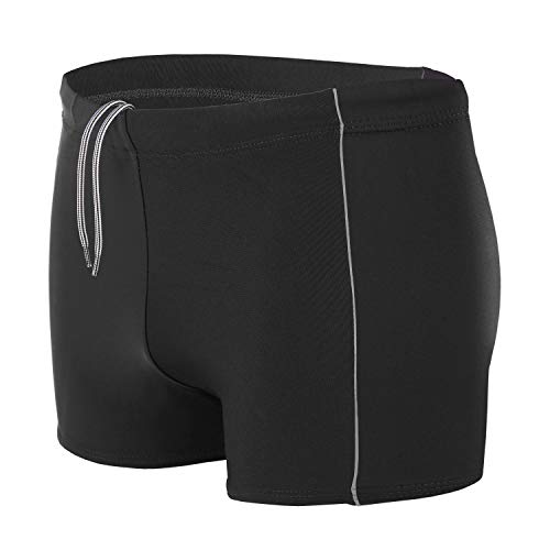 Aquarti Maillot de Bain pour Homme Boxer Shorts, Noir/Gris, L (Taille env. 92 cm)
