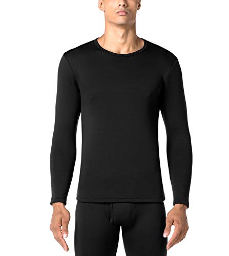 LAPASA sous-vêtement Thermique Homme Chaleur Extrême Laine Polaire Double Épaisseur Haut Maillot de Corps/Pantalon Bas/Ensemble Hiver Ski Montagne M24/M25/M26 - M26: Noir (1 Haut) - XL