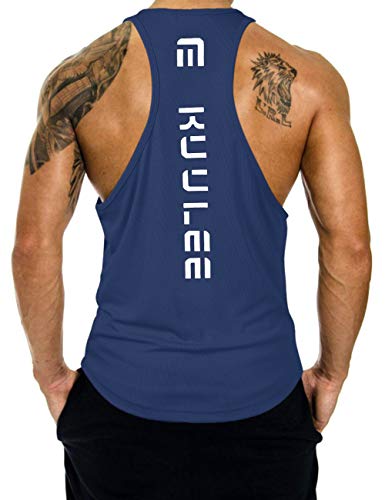 KUULEE Hommes Musculation Débardeur Bodybuilding Stringer Gilet sans Manche Maillot Training Tank Tops Sport T-Shirt Fitness Gym - Bleu Foncé - M / 36