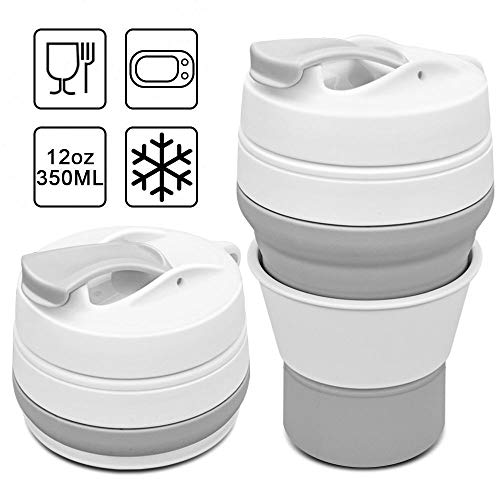 Tasse a Café Pliable Silicone Tasse Pliable,Eco Mug Pliante Réutilisable Anti-fuite Tasse de café Portable Tasse de Voyage avec couvercle Collapsible Cup Sans BPA pour Camping Randonnée 350ml (Gris)