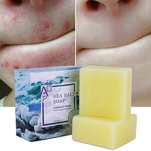 Savon au sel de mer naturel au lait de chèvre, ROMANTIC BEAR cicatrices de points noirs et d'acné savon anti-cellulite, visage pour peaux sèches et grasses naturelles (100G)