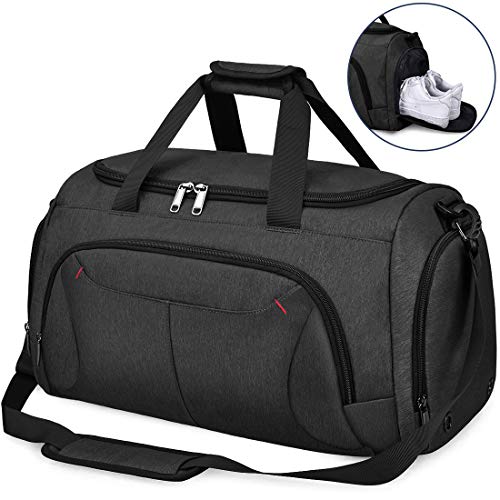 Sac de Sport Homme Sac de Voyage avec Compartiment à Chaussures Grande Capacité Imperméables Weekender Sac Gym Fitness Sac Bandoulière pour Hommes Femmes Sac à Main 40L Noir