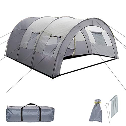 TecTake 800588 Tente de Camping Familiale Tunnel XXL, 4 Fenêtres, jusqu'à 6 Personnes - diverses Couleurs - (Gris - Gris Clair | n° 402917)