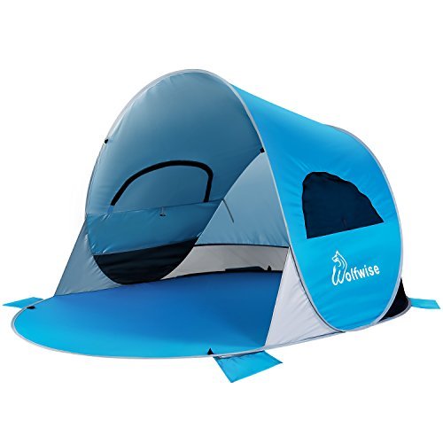 WolfWise Pop Up Abris de Plage Spacieux UPF 50+, Parasol de Plage, Tente Instantanée Portable, En plein air, Tente de Plage, Super Solide, Bleu