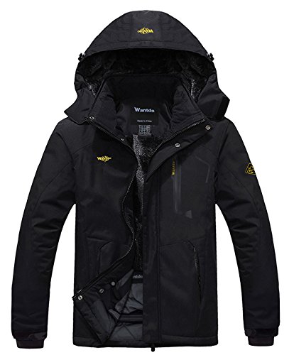 Wantdo Homme Anorak Veste Coupe-Vent d'hiver Manteau Imperméable Étanche à Capuche Coupe-Pluie Sportif Noir Large