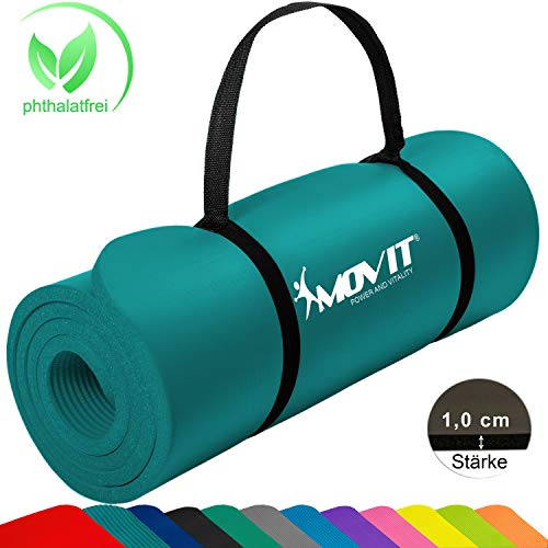 MOVIT Tapis de Gymnastique Mat de Yoga sans phtalate Fitness Pilates/Sport/Gym SGS/Sol testé, Taille 183cm x 60cm, très épais Épaisseur: 1,0 cm en 12 Couleurs Rembourré